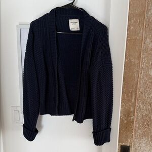 Abercrombie & Fitch Navy Open-Front Textured Knit Cardigan